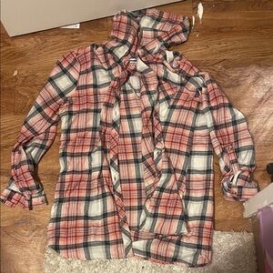 Button up hoodie plaid long sleeve shirt